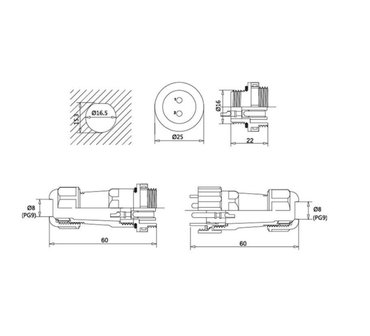 Male + Female - waterdichte kabelverbinder - 4 aderig - IP68