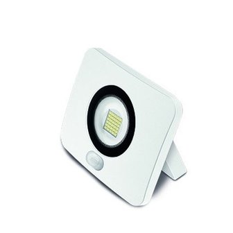 10W LED Schijnwerper Flat PIR Sensor - IP65 1000 Lumen - Koud Wit - Wit