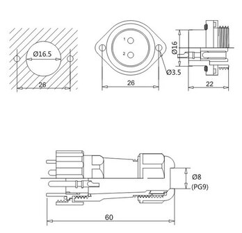 Male + chassis connector - 24V - waterdichte kabelverbinder - 3 aderig - IP68