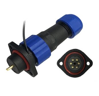 Male + chassis connector - 24V - waterdichte kabelverbinder - 6 aderig - IP68