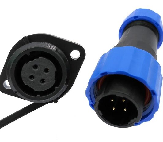 Male + chassis connector - 24V - waterdichte kabelverbinder - 4 aderig - IP68